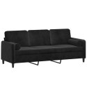  3-osobowa sofa z poduszkami, czarna, 180 cm, aksamit