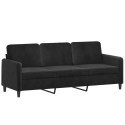  3-osobowa sofa z poduszkami, czarna, 180 cm, aksamit