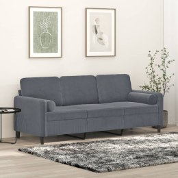  3-osobowa sofa z poduszkami, ciemnoszara, 180 cm, aksamit
