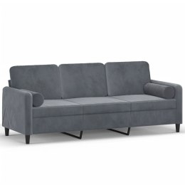  3-osobowa sofa z poduszkami, ciemnoszara, 180 cm, aksamit