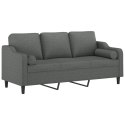  3-osobowa sofa z poduszkami, ciemnoszara, 180 cm, tkanina
