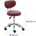 Krzesło kosmetyczne obrotowe z oparciem na kółkach 46-60 cm ASCONA - bordowe