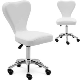 Krzesło kosmetyczne obrotowe z oparciem na kółkach 49-63 cm PULLY - białe