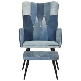  Fotel z podnóżkiem, niebieski, jeansowy patchwork
