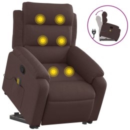 VidaXL Podnoszony fotel masujący, rozkładany, ciemnobrązowy, tkanina