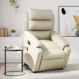 VidaXL Podnoszony fotel masujący, rozkładany, kremowy, ekoskóra