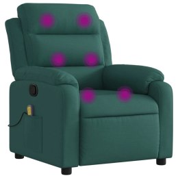 VidaXL Rozkładany fotel masujący, ciemnozielony, obity tkaniną