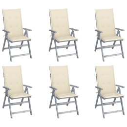  Rozkładane krzesła ogrodowe z poduszkami 6 szt. lita akacja