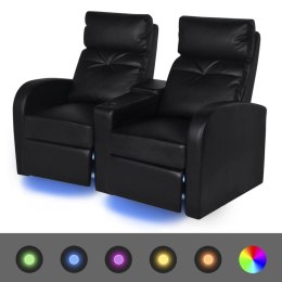  Fotele kinowe 2 osobowe czarna sztuczna skóra z podświetleniem LED