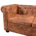  Sofa rogowa Chesterfield sześcioosobowa brązowa sztuczna skóra