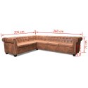  Sofa rogowa Chesterfield sześcioosobowa brązowa sztuczna skóra