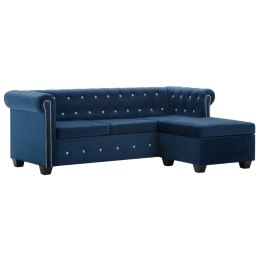  Sofa Chesterfield z leżanką aksamit 199x142x72 cm niebieska