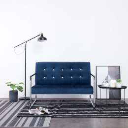  2-osobowa sofa z podłokietnikami niebieska chrom i aksamit