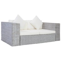  2-osobowa sofa z poduszkami szara naturalny rattan