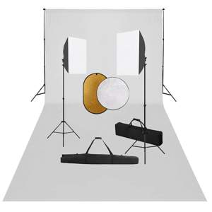 Zestaw studyjny z lampami softbox, tłem i blendami
