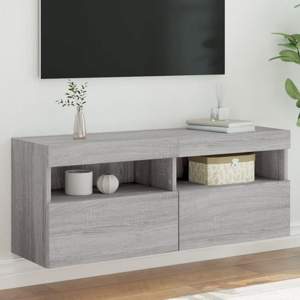 Ścienna szafka TV z LED, szary dąb sonoma, 100x30x40 cm