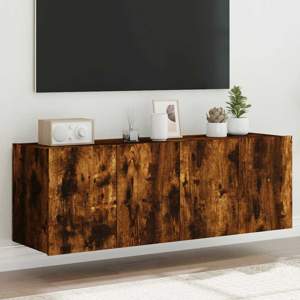 Ścienne szafki TV z LED, 2 szt., przydymiony dąb, 60x35x41 cm
