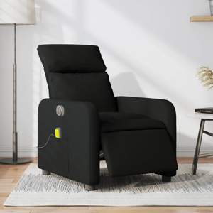 Rozkładany fotel masujący, elektryczny, czarny, tkanina