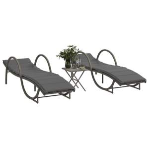 Leżaki ze stolikiem, 2 szt., szare, polirattan