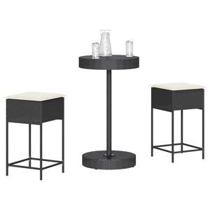 3-cz. zestaw mebli barowych z poduszkami, czarny polirattan