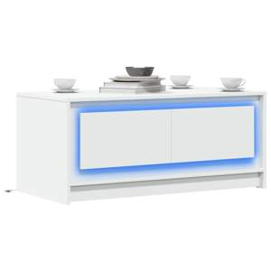 Stolik kawowy z LED, biały, materiał drewnopochodny