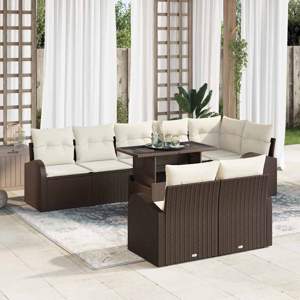 Zestaw Sof na Ogród 9 szt. Brązowy i Kremowy polirattan