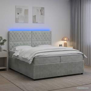 Łóżko z box spring LED z materacem jasnoszary 200 x 200 cm