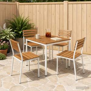 Stół do kolacji w ogrodzie Naturalne i białe 80 x 80,5 x 75 cm