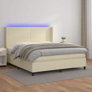 Łóżko kontynentalne z LED, materac, kremowe, ekoskóra 160x200cm