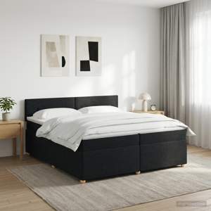 Łóżko kontynentalne z materacem Czarny 200 x 200 cm tkanina