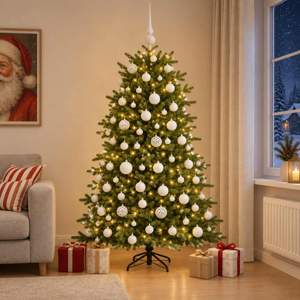Sztuczna choinka z bombką 180 cm 300 LED Ciepła biel
