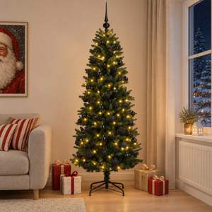 Sztuczna choinka z bombkami 210 cm 300 LED Ciepła biel PE i PVC