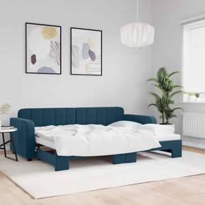 Sofa rozsuwana, niebieska, 80x200 cm, aksamit