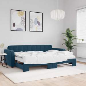Sofa rozsuwana z materacami, niebieska, 80x200 cm, aksamit