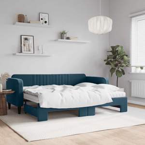 Sofa rozsuwana z materacami, niebieska, 80x200 cm, aksamit