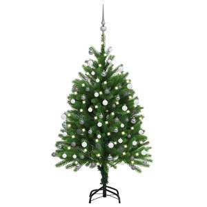 Sztuczna choinka z lampkami i bombkami, 120 cm, zielona