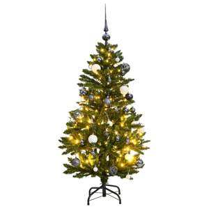 Sztuczna choinka na zawiasach, 150 lampek LED i bombki, 120 cm