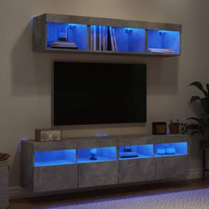 5-częściowy zestaw mebli TV z LED, szarość betonu