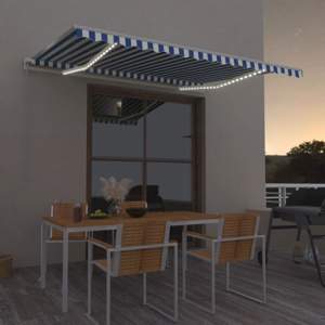 [3069001] Ręcznie zwijana markiza z LED, 450x350 cm, niebiesko-biała