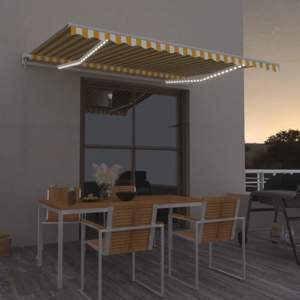 [3069003] Ręcznie zwijana markiza z LED, 450x350 cm, żółto-biała