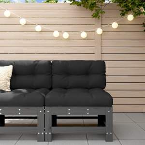 [825613] Ogrodowa sofa środkowa, szara, lite drewno sosnowe