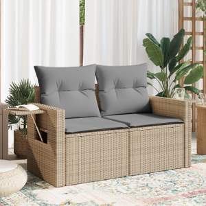 [366094] Sofa ogrodowa z poduszkami, 2-osobowa, beż, polirattan