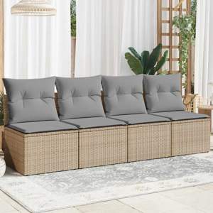 [366089] Sofa ogrodowa z poduszkami, 4-osobowa, beż, polirattan
