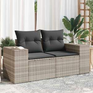 [366187] Sofa ogrodowa z poduszkami, 2-osobowa, jasnoszara, polirattan