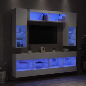 [3216797] 6-cz. zestaw szafek TV z oświetleniem LED, biały