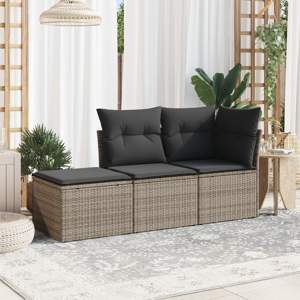 [3249309] 3-częściowa sofa do ogrodu, z poduszkami, szara, polirattanowa