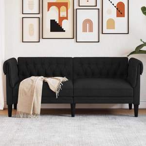 [372549] Sofa Chesterfield, dwuosobowa, czarna, obita tkaniną