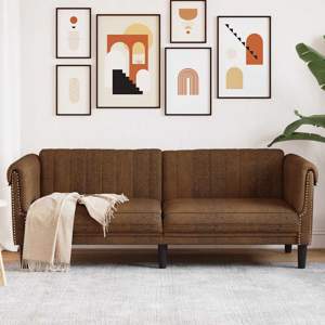 [372594] Sofa 3-os., brązowa, sztuczna skóra zamszowa