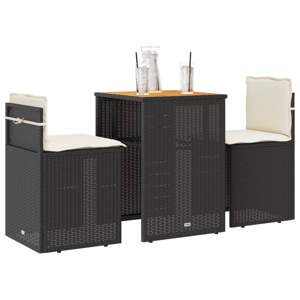 [4003875] 3-cz. zestaw mebli bistro z poduszkami, czarny, polirattan