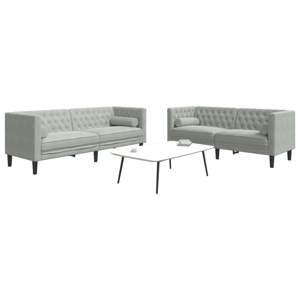 [3209291] 2-cz. wypoczynek Chesterfield z wałkami, jasnoszary, aksamit